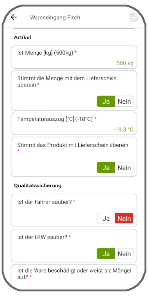 Die Bearbeitung der Checklisten erfolgt über einfache Eingaben oder Auswahlen auf dem Display. So können garantiert keine Arbeitsschritte vergessen und auch Fehler durch Unachtsamkeit minimiert werden.